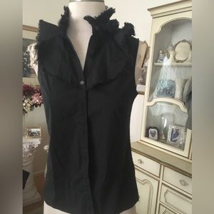 Theory black sleeveless ruffle top size SP